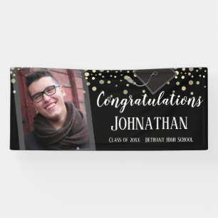 Herzlichen Glückwunsch Abschluss Black Confetti F Banner