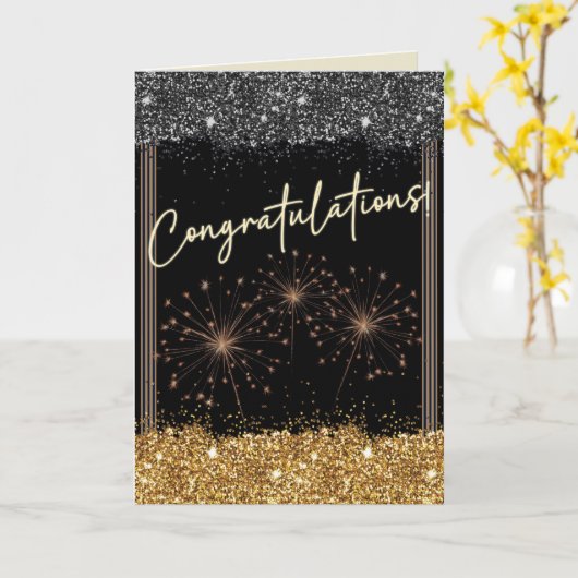 Herzlichen Glückwunsch Abschluss Black & Gold Spar Karte (Gelbe Blume)