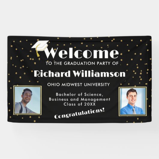 Herzlichen Glückwunsch Abschluss Foto Schwarz und Banner (Horizontal)