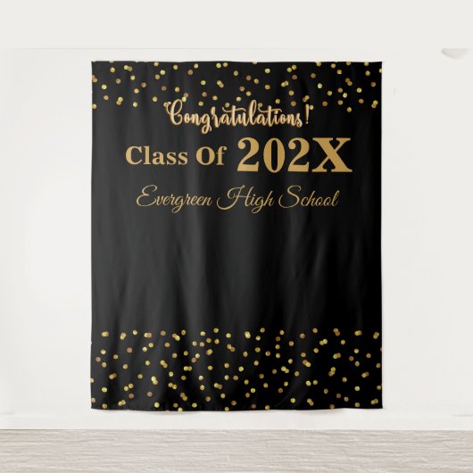 Herzlichen Glückwunsch Abschluss Foto Stand Hinter Wandteppich (Vorderseite)