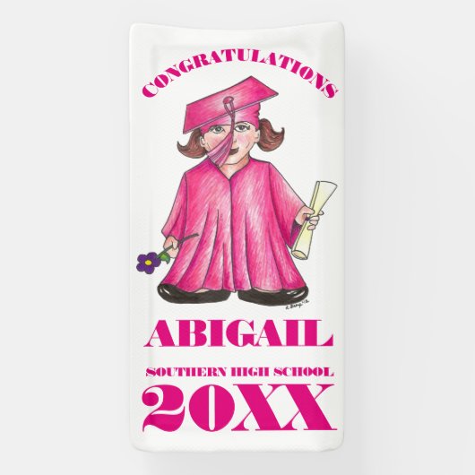 Herzlichen Glückwunsch Abschluss Girl Graduate Cap Banner (Vertikal)