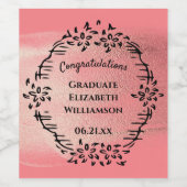 Herzlichen Glückwunsch Abschluss Pink Vintag Flora Weinetikett (Einzelnes Label)