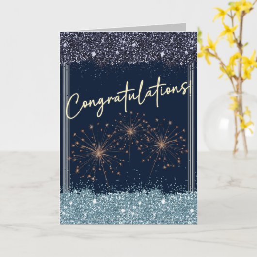 Herzlichen Glückwunsch Abschluss Sky Blue & Navy S Karte (Gelbe Blume)