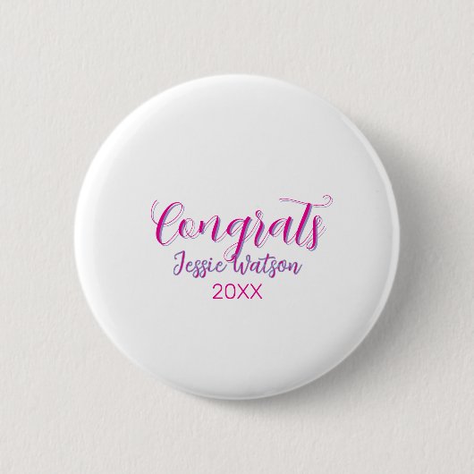 Herzlichen Glückwunsch Absolvent rosa lila Name Ja Button (Vorderseite)