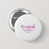 Herzlichen Glückwunsch Absolvent rosa lila Name Ja Button (Vorne & Hinten)