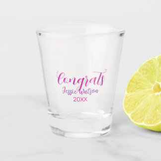 Herzlichen Glückwunsch Absolvent rosa lila Name Ja Schnapsglas