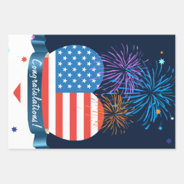 Herzlichen Glückwunsch! Amerikanische Flagge 4. Ju Geschenkpapier Set