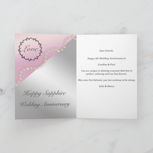 Herzlichen Glückwunsch an die Freunde zum 5. Hochz Karte (Innenseite)