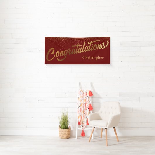 Herzlichen Glückwunsch an Gold Confetti Burgundy Banner (Insitu)