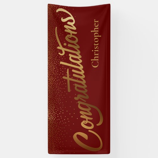 Herzlichen Glückwunsch an Gold Confetti Burgundy Banner (Vertikal)