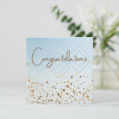 Herzlichen Glückwunsch an hellblau und gold Einladung (Stehend Vorderseite)