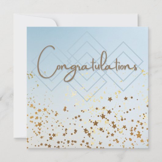 Herzlichen Glückwunsch an hellblau und gold Einladung (Vorderseite)