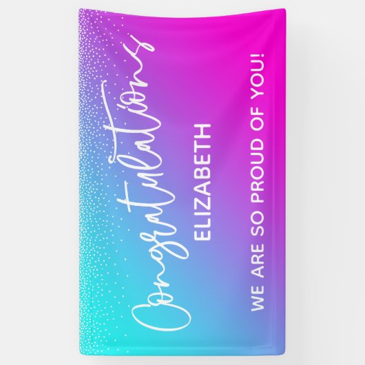 Herzlichen Glückwunsch Aqua Light Lila & Pink Ombr Banner (Vertikal)