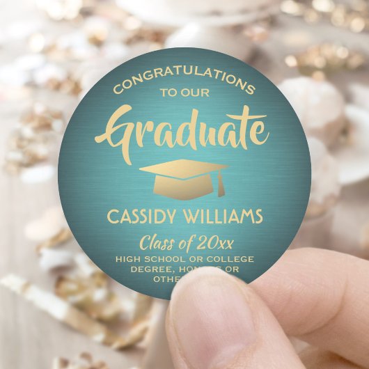 Herzlichen Glückwunsch Aquamarin und Gold Trendy A Runder Aufkleber