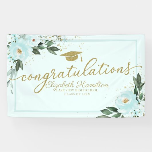 Herzlichen Glückwunsch Aquamarine Blumenstudium Pa Banner (Horizontal)