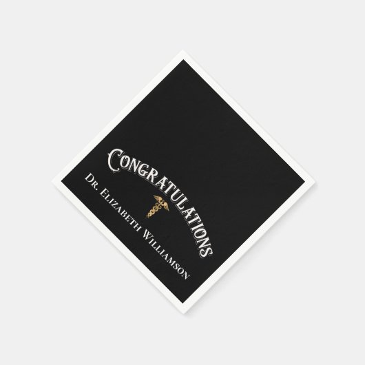 Herzlichen Glückwunsch Arzt Caduceus Gold Serviette (Ecke)