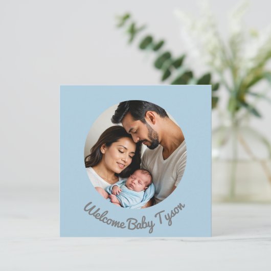 Herzlichen Glückwunsch Baby Blue, Begrüßungsbaby Einladung (Stehend Vorderseite)