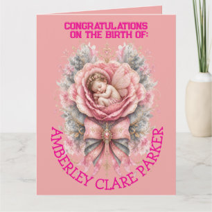 Herzlichen Glückwunsch Baby Fee Mädchen Pink Rose Karte