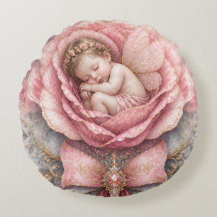 Herzlichen Glückwunsch Baby Fee Mädchen Pink Rose  Rundes Kissen