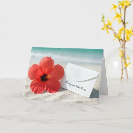 Herzlichen Glückwunsch Beach Hochzeit mit Hibiskus Karte (Gelbe Blume)