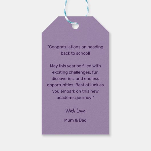 Herzlichen Glückwunsch: Bereit, Set, lernen! Zurüc Geschenkanhänger (Rückseite)