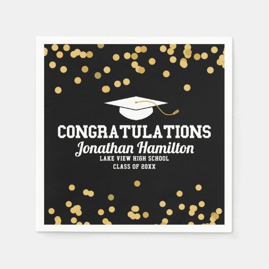 Herzlichen Glückwunsch Black Gold Confetti Grad Pa Serviette (Vorderseite)
