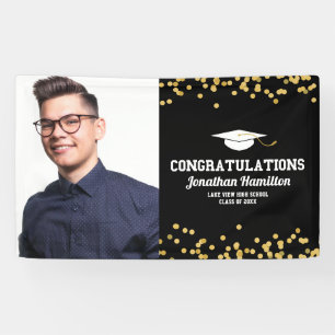Herzlichen Glückwunsch Black Gold Grad Party Foto  Banner