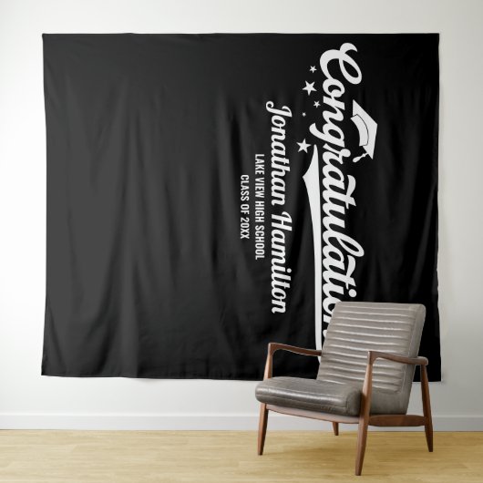 Herzlichen Glückwunsch Black Graduation Party Hint Wandteppich (Beispiel (Horizontal))