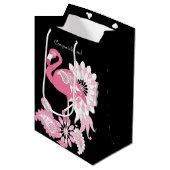 Herzlichen Glückwunsch! Black Paisley Pink Flaming Mittlere Geschenktüte (Vorderseite Schrägansicht)
