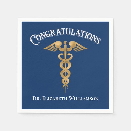 Herzlichen Glückwunsch Blue Doctor Arzt Caduceus Serviette (Vorderseite)