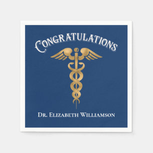 Herzlichen Glückwunsch Blue Doctor Ärztin Caduce Serviette