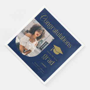 Herzlichen Glückwunsch Blue Gold Grad Photo Arch Serviette
