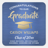 Herzlichen Glückwunsch Blue Gold White Modern Absc Quadratischer Aufkleber (Vorderseite)