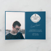 Herzlichen Glückwunsch Blue Graduate Foto Abschlus Karte (Innenseite)