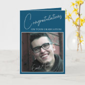 Herzlichen Glückwunsch Blue Graduate Foto Abschlus Karte (Gelbe Blume)
