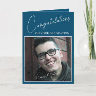 Herzlichen Glückwunsch Blue Graduate Foto Abschlus Karte