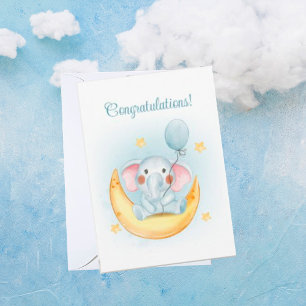 Herzlichen Glückwunsch Blue Watercolor Baby Card Feiertagskarte