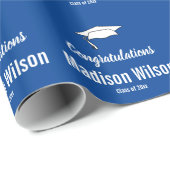 Herzlichen Glückwunsch Blue White Grad Abschluss Geschenkpapier (Rolleneckpunkt)