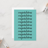 Herzlichen Glückwunsch Brush Script Light Aquamari Karte (Vorderseite/Rückseite Beispiel)