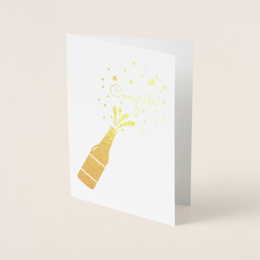 Herzlichen Glückwunsch Champagne Flasche Pop Gold Folienkarte (Vorderseite)