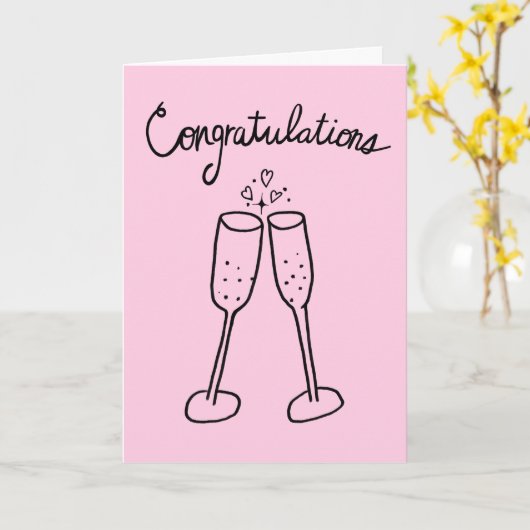 Herzlichen Glückwunsch Champagne Verlobung Sketch  Karte (Gelbe Blume)