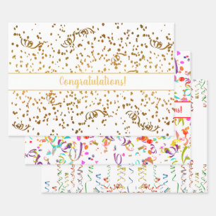 Herzlichen Glückwunsch Confetti Streamers Gold Mu Geschenkpapier Set