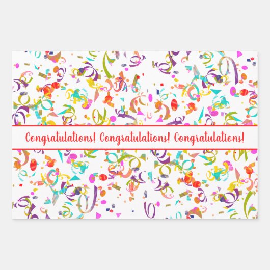 Herzlichen Glückwunsch Confetti Streamers Gold Mul Geschenkpapier Set (Vorderseite 2)