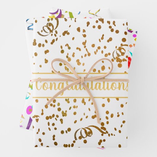 Herzlichen Glückwunsch Confetti Streamers Gold Mul Geschenkpapier Set (Beispiel)