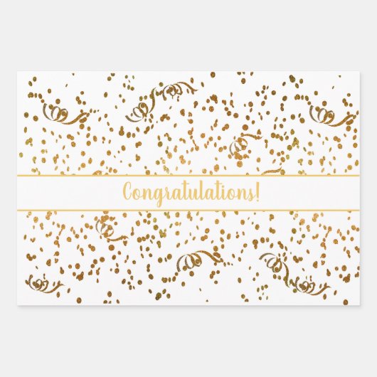 Herzlichen Glückwunsch Confetti Streamers Gold Mul Geschenkpapier Set (Vorderseite)