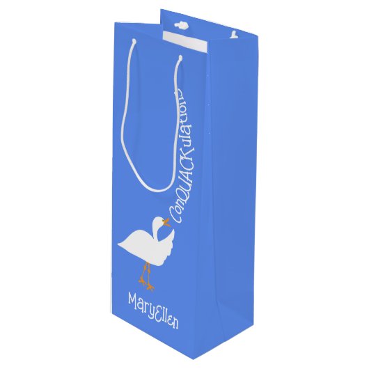 Herzlichen Glückwunsch Custom Blue Duck Wine Bag Geschenktüte Für Weinflaschen (Vorderseite Schrägansicht)