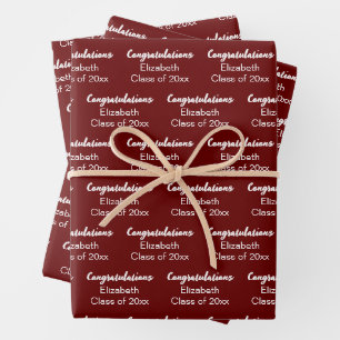 Herzlichen Glückwunsch Dark Red White Class of 202 Geschenkpapier Set
