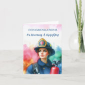 Herzlichen Glückwunsch Feuerwehrfrau Karte (Vorderseite)