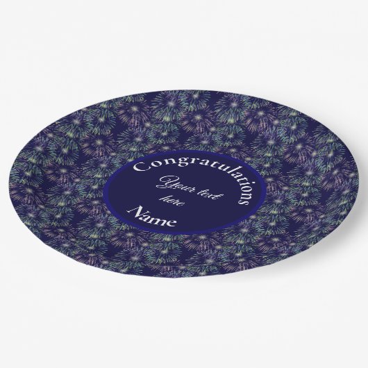 Herzlichen Glückwunsch Fireworks Personalisiert Pappteller (Schrägansicht)