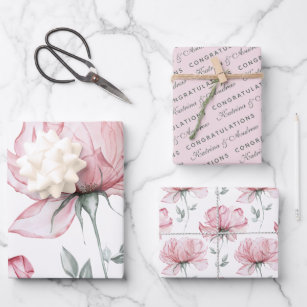 Herzlichen Glückwunsch Floral Wrapping Paper Sheet Geschenkpapier Set